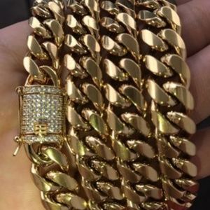 New cuban link gold plated solid chain